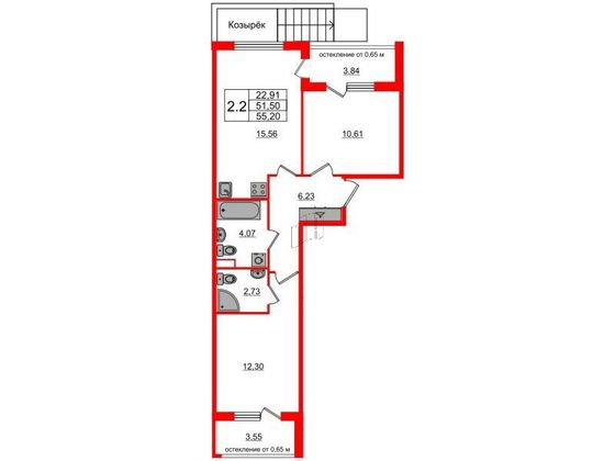 Продажа 2-комнатной квартиры 51,5 м², 1/4 этаж