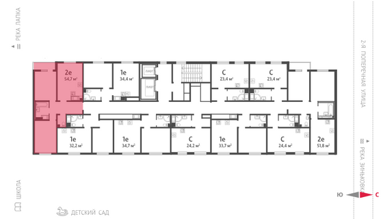 54,7 м², 2-комн. квартира, 16/16 этаж