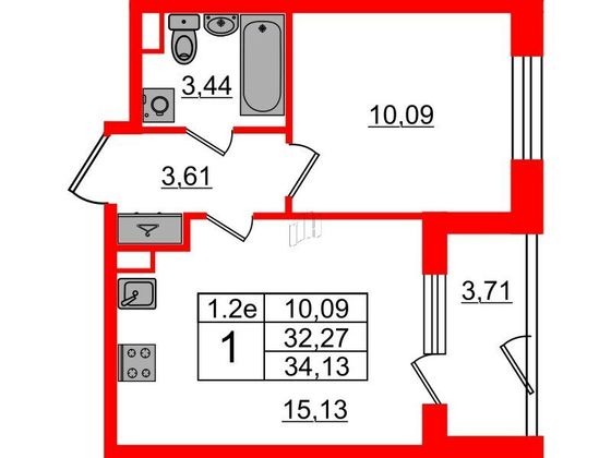 Продажа 1-комнатной квартиры 32,3 м², 1/5 этаж