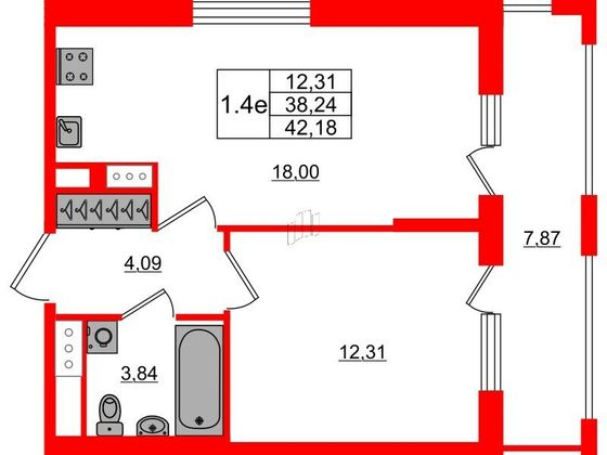 Продажа 1-комнатной квартиры 38,2 м², 10/23 этаж