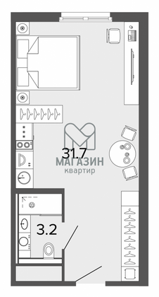 Продажа квартиры-студии 32 м², 5/14 этаж