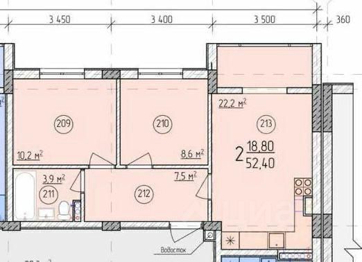 Продажа 2-комнатной квартиры 52,2 м², 2/3 этаж