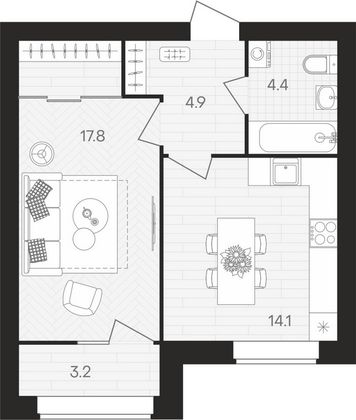 Продажа 1-комнатной квартиры 44,4 м², 5/10 этаж