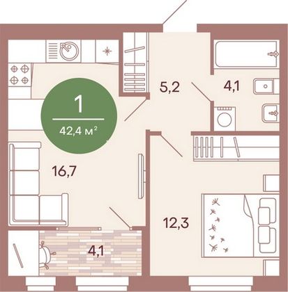 Продажа 1-комнатной квартиры 46,3 м², 5/17 этаж