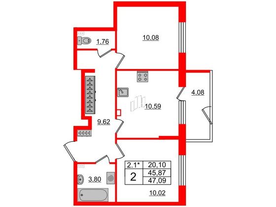 Продажа 2-комнатной квартиры 45,9 м², 1/5 этаж
