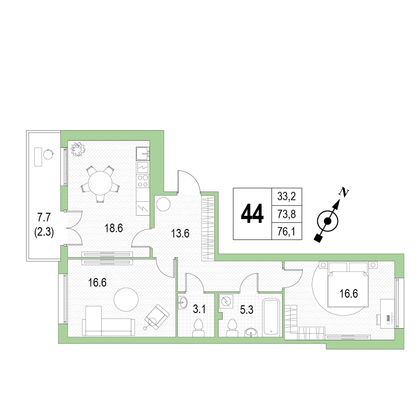 Продажа 2-комнатной квартиры 76,1 м², 2/4 этаж