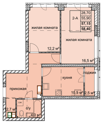 Продажа 2-комнатной квартиры 57,2 м², 10/15 этаж