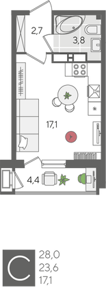 Продажа квартиры-студии 28 м², 18/24 этаж