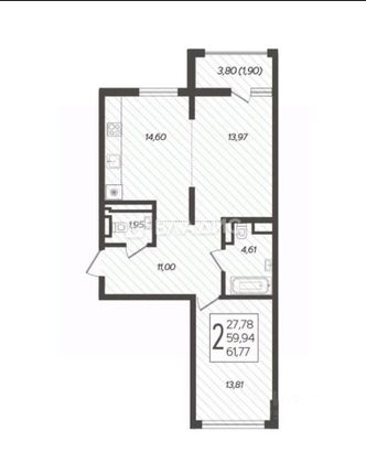 Продажа 2-комнатной квартиры 62 м², 9/19 этаж