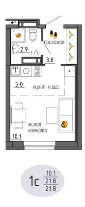 21,8 м², студия, 16/25 этаж