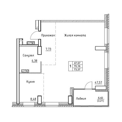 73,4 м², 3-комн. квартира, 2/17 этаж