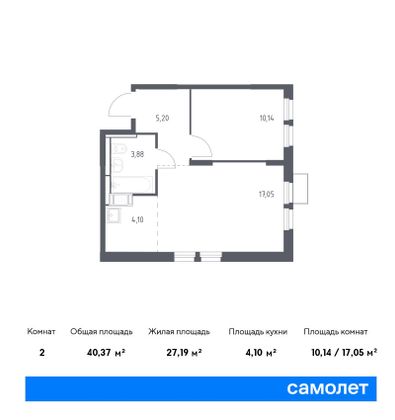 40,4 м², 1-комн. квартира, 14/25 этаж