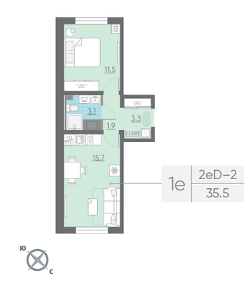 Продажа 1-комнатной квартиры 35,5 м², 14/25 этаж