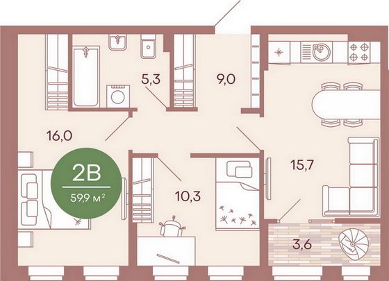 Продажа 2-комнатной квартиры 59,9 м², 14/17 этаж