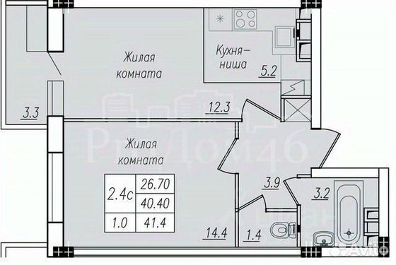Продажа 1-комнатной квартиры 41,4 м², 10/10 этаж