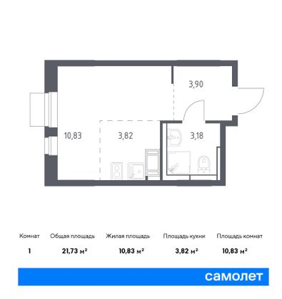 21,7 м², студия, 10/12 этаж