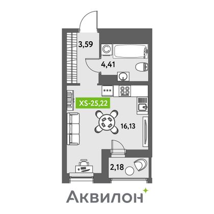 25,2 м², студия, 4/12 этаж