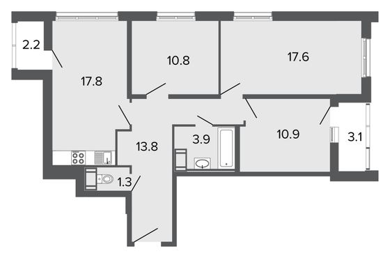 76,1 м², 4-комн. квартира, 10/24 этаж