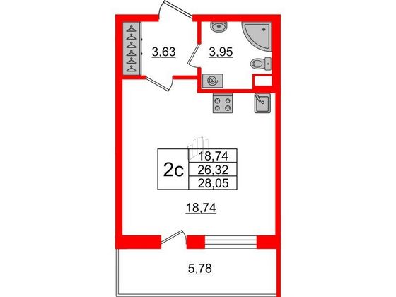 Продажа квартиры-студии 25,4 м², 1/5 этаж