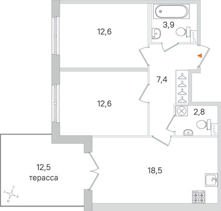 Продажа 2-комнатной квартиры 64,1 м², 1/4 этаж