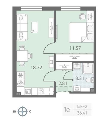 Продажа 1-комнатной квартиры 36,4 м², 3/23 этаж