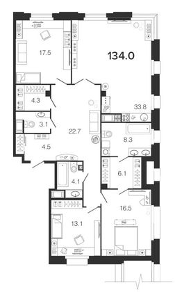 134,3 м², 4-комн. квартира, 5/9 этаж