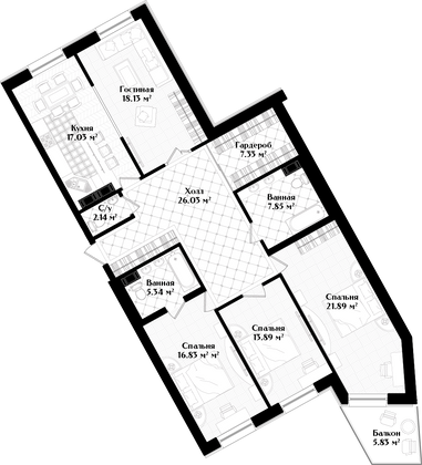 Продажа 4-комнатной квартиры 136,5 м², 3/7 этаж