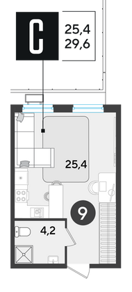 Продажа квартиры-студии 29,6 м², 2/18 этаж