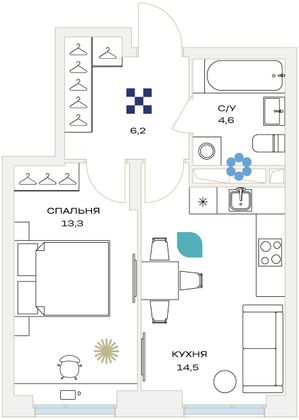 Продажа 1-комнатной квартиры 39,7 м², 16/23 этаж