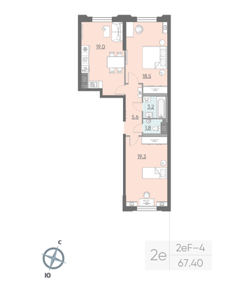 Продажа 2-комнатной квартиры 67,4 м², 4/23 этаж