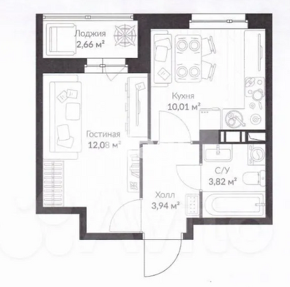 Продажа 1-комнатной квартиры 32,5 м², 6/9 этаж