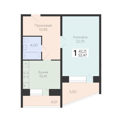 Продажа 1-комнатной квартиры 52,5 м², 1/11 этаж