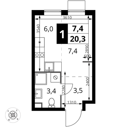 20,3 м², студия, 3/17 этаж