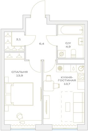Продажа 1-комнатной квартиры 41 м², 13/23 этаж
