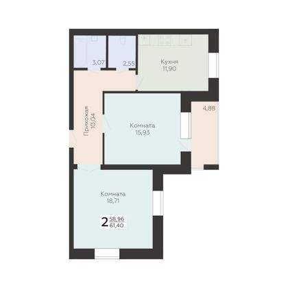 Продажа 2-комнатной квартиры 61,4 м², 1/17 этаж