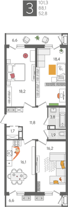 Продажа 3-комнатной квартиры 101,3 м², 19/24 этаж