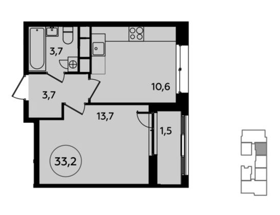 Продажа 1-комнатной квартиры 33,2 м², 14/14 этаж