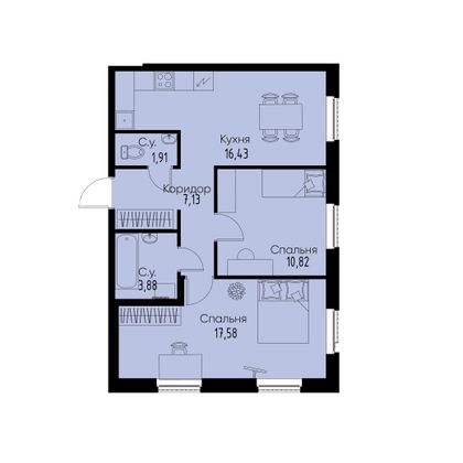 Продажа 2-комнатной квартиры 57,8 м², 2/11 этаж