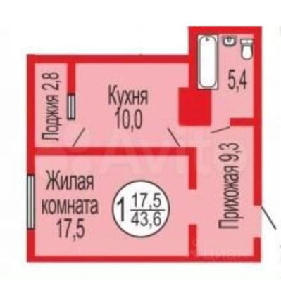 Продажа 1-комнатной квартиры 43,6 м², 2/17 этаж