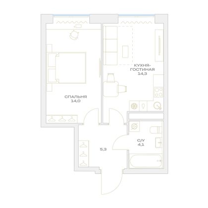 Продажа 1-комнатной квартиры 37,7 м², 13/23 этаж