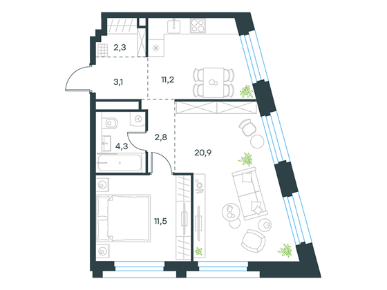 Продажа 2-комнатной квартиры 56,1 м², 24/26 этаж