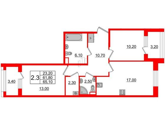 Продажа 2-комнатной квартиры 61,8 м², 1/4 этаж