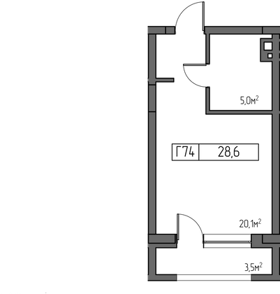 28,6 м², 1-комн. квартира, 7/7 этаж