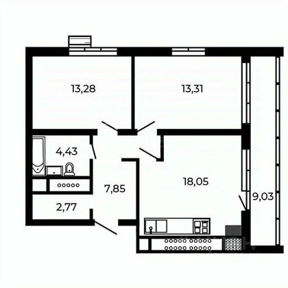 Продажа 2-комнатной квартиры 68,8 м², 2/5 этаж