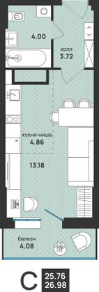 27 м², 1-комн. квартира, 11/13 этаж