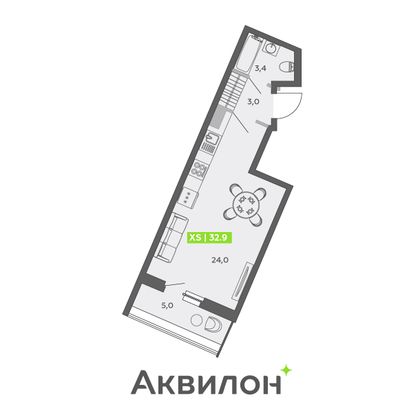 32,9 м², студия, 13/13 этаж