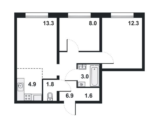 Продажа 3-комнатной квартиры 51,8 м², 6/14 этаж