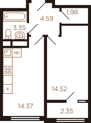 38,9 м², 1-комн. квартира, 5/8 этаж