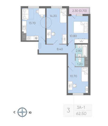 Продажа 3-комнатной квартиры 62,5 м², 11/16 этаж