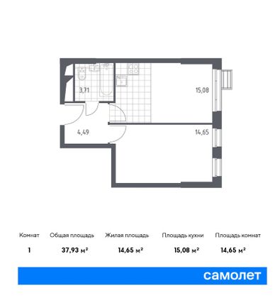 Продажа 1-комнатной квартиры 37,9 м², 4/31 этаж
